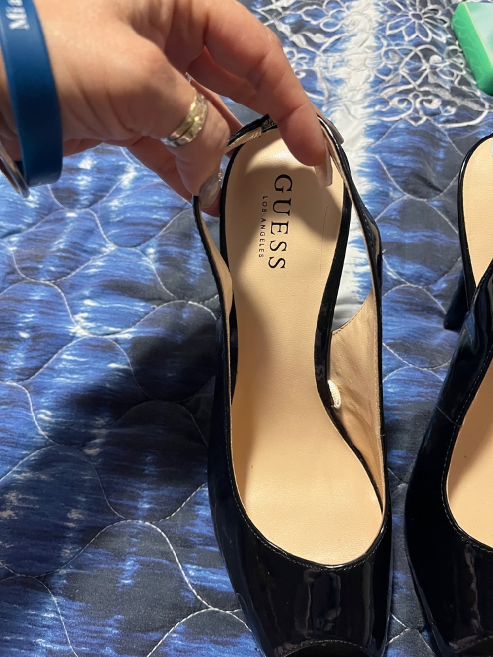 GUESS Black Patent Slingback Peep-Toe Heels